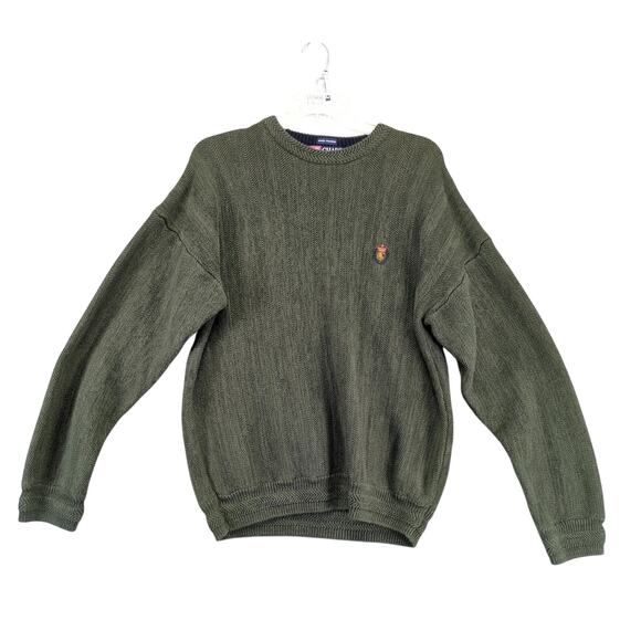 Vtg 80s Chaps Ralph Lauren Pullover Green Knit Sweater Men's XL Hand Framed Logo - Picture 1 of 10